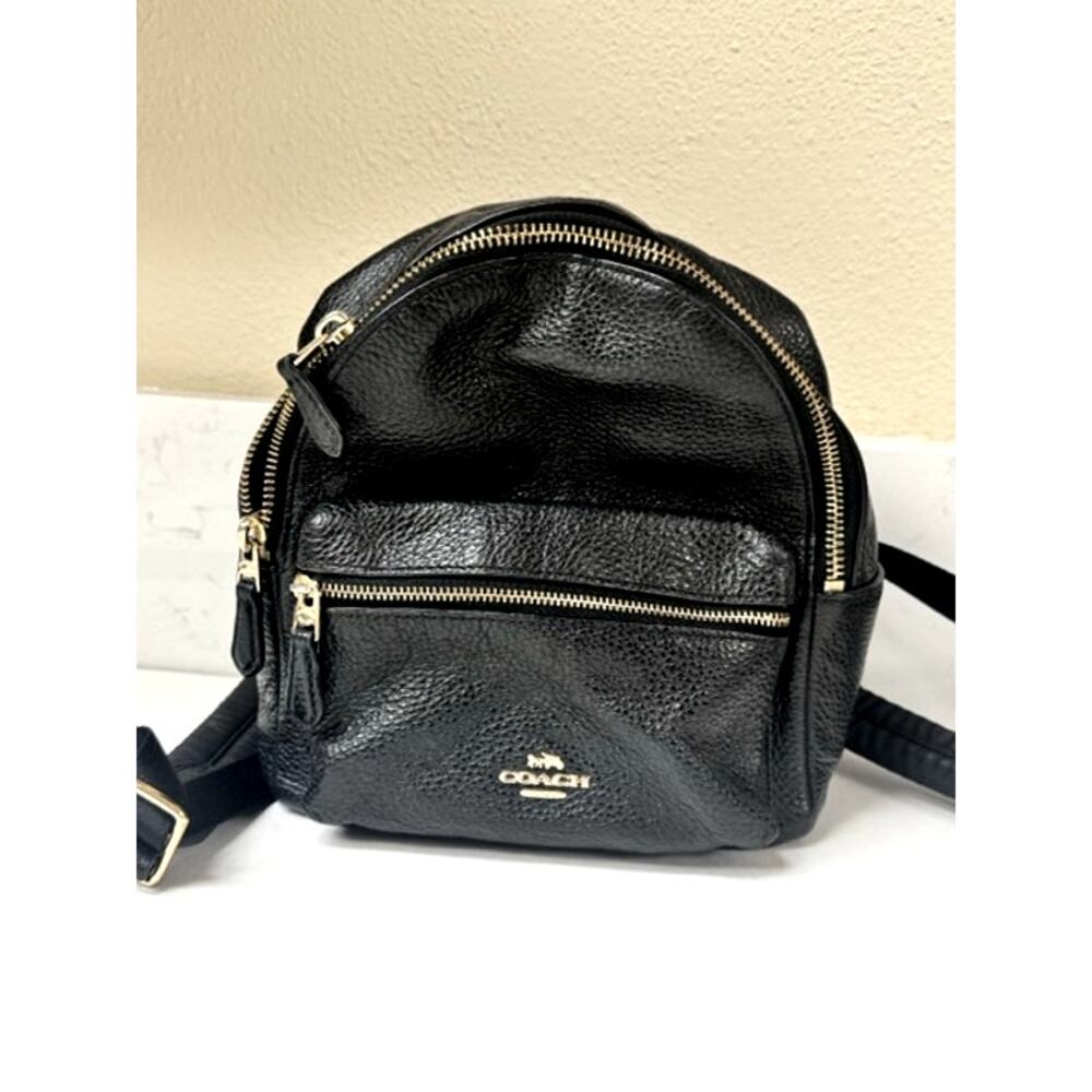 COACH F28995 Mini Charlie Backpack Black Pebbled Leather Gold Hardware Purse Bag